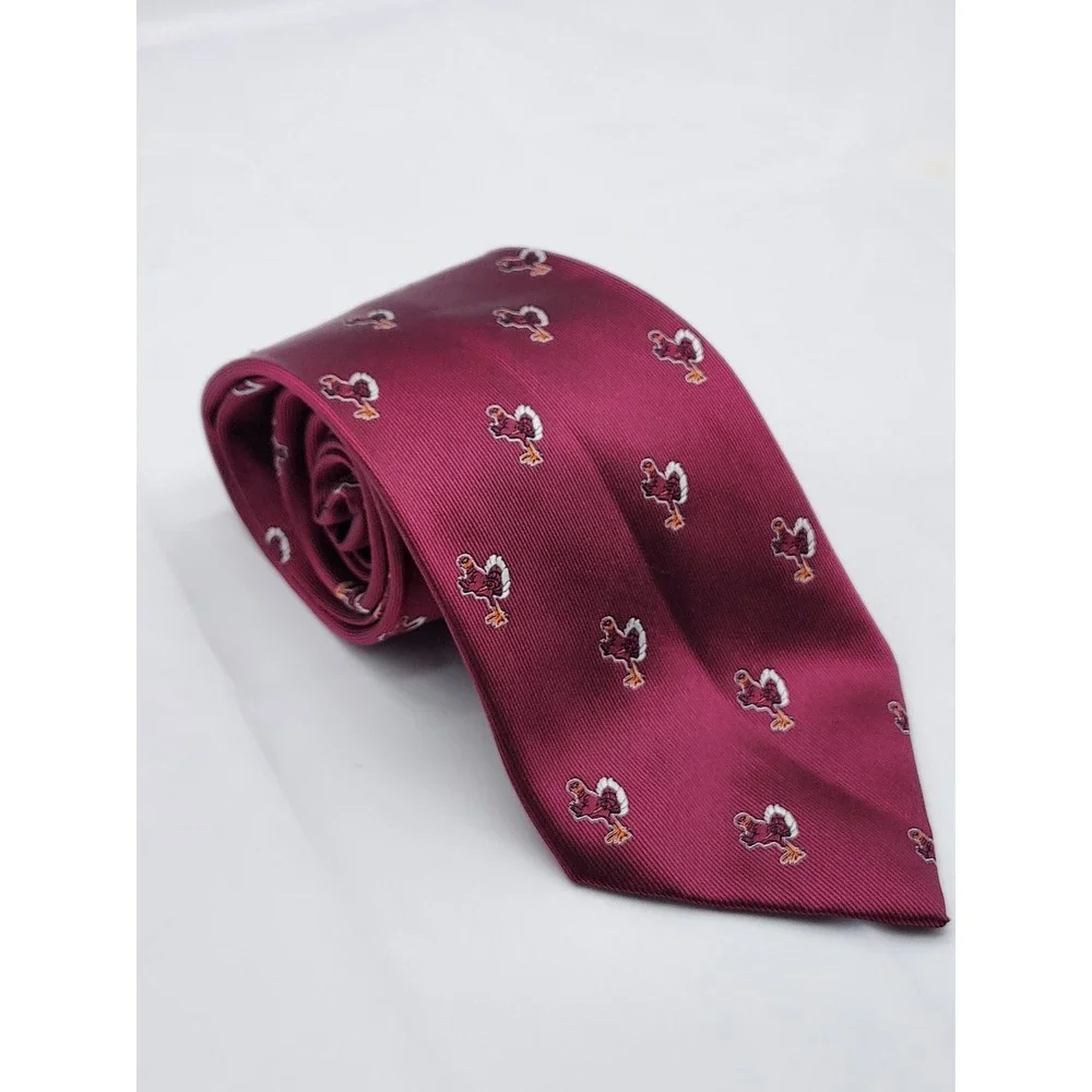 Rivetz of Boston Mens Silk Tie Burgundy Turkey Thanksgiving Holiday Hand Made